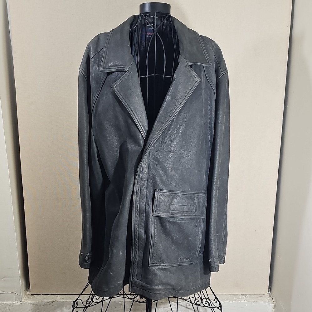 Tommy Hilfiger Charcoal Leather Pea Coat